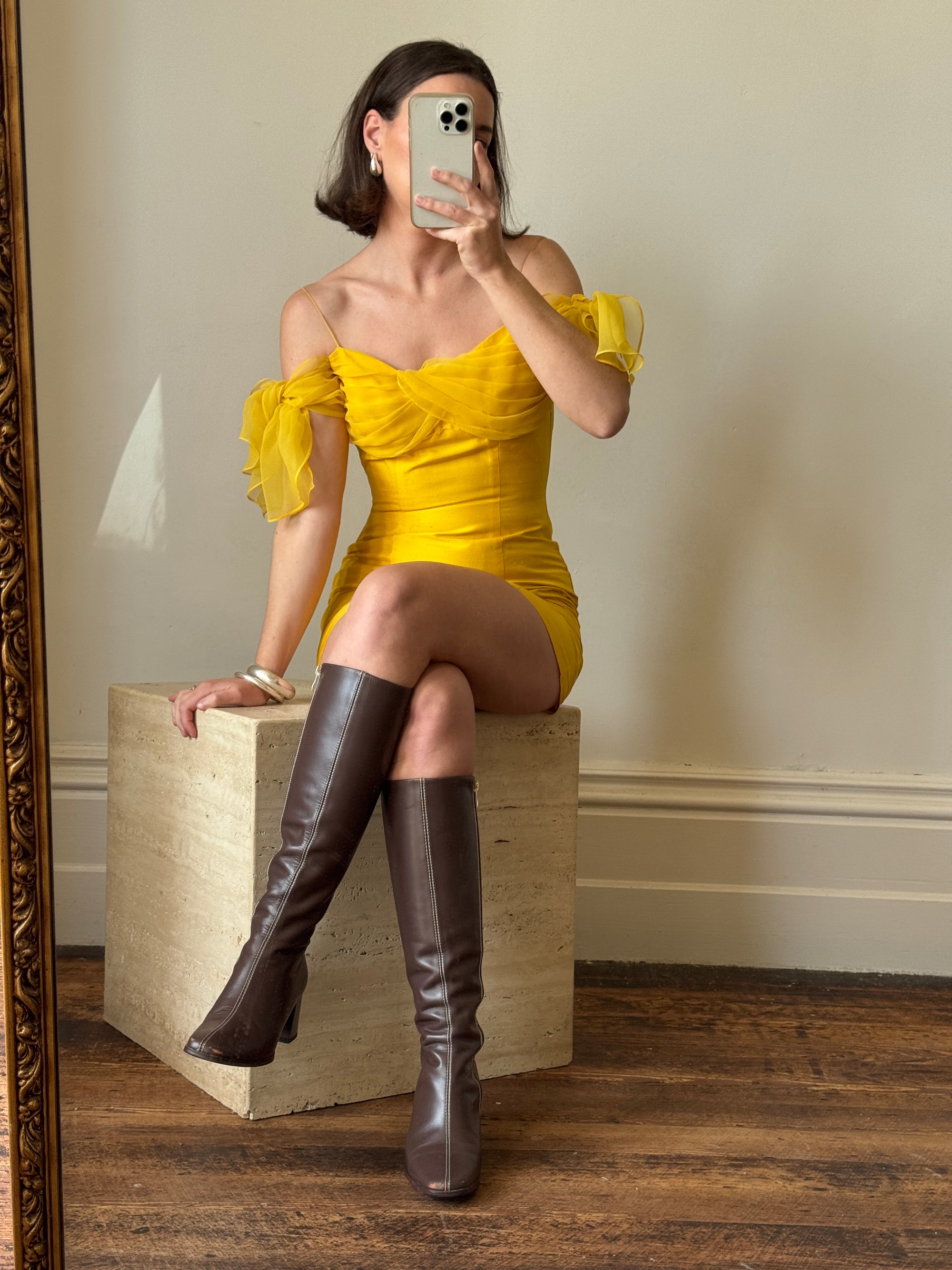Vintage 90s Pure Silk Mini Dress Sunshine Yellow