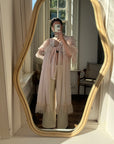 Vintage Pink Pleated Frill Tie Peignoir Cape