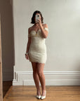 Vintage 80s Draped Pearl Body Con Mini Creme