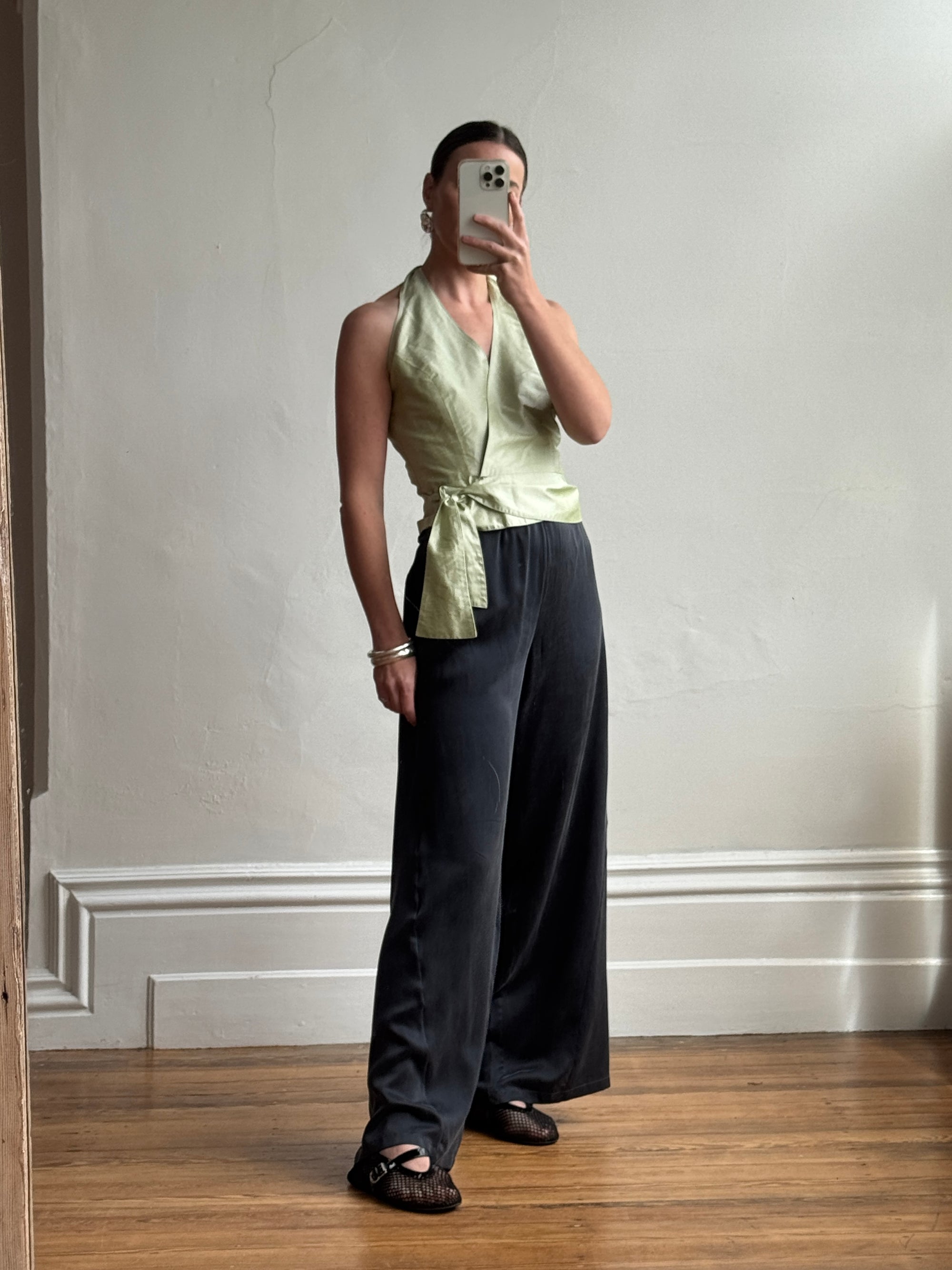 Vintage 90s Pure Silk Sleeveless Wrap Top Apple