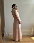 Vintage 80s Baby Pink Pure Silk Embellished Evening Gown