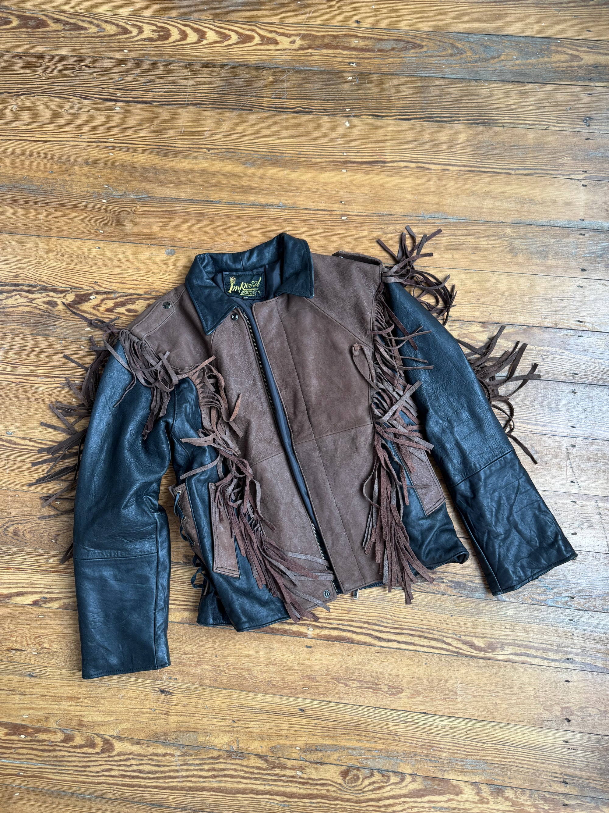 Vintage 70s Fringed Lace Up Leather Jacket Chocolate Noir