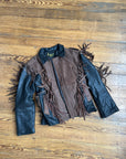 Vintage 70s Fringed Lace Up Leather Jacket Chocolate Noir