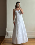 Vintage 90s A-Line Satin Wedding Dress with Rhinestone Pendant