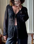 Vintage 90s Sheer Beaded Blouse Black