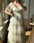Vintage 70s Tiered Lace Wedding Dress With Bows