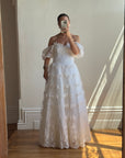Vintage 80s Lace Off The Shoulder Tulle Wedding Gown