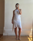 Vintage 90s Crochet Linen Handkerchief Halter Dress