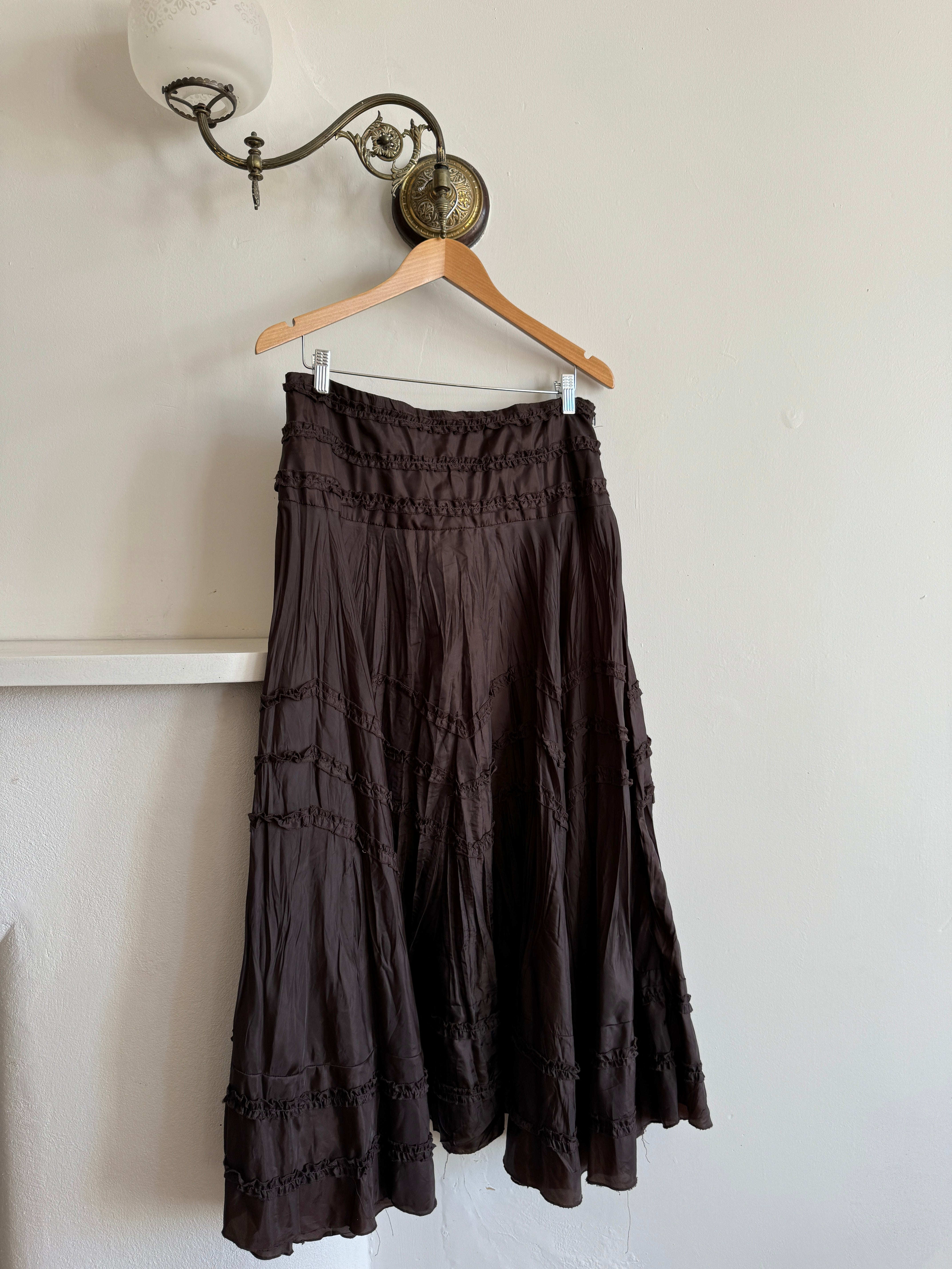 Vintage 90s Chocolate Brown A Line Maxi Skirt