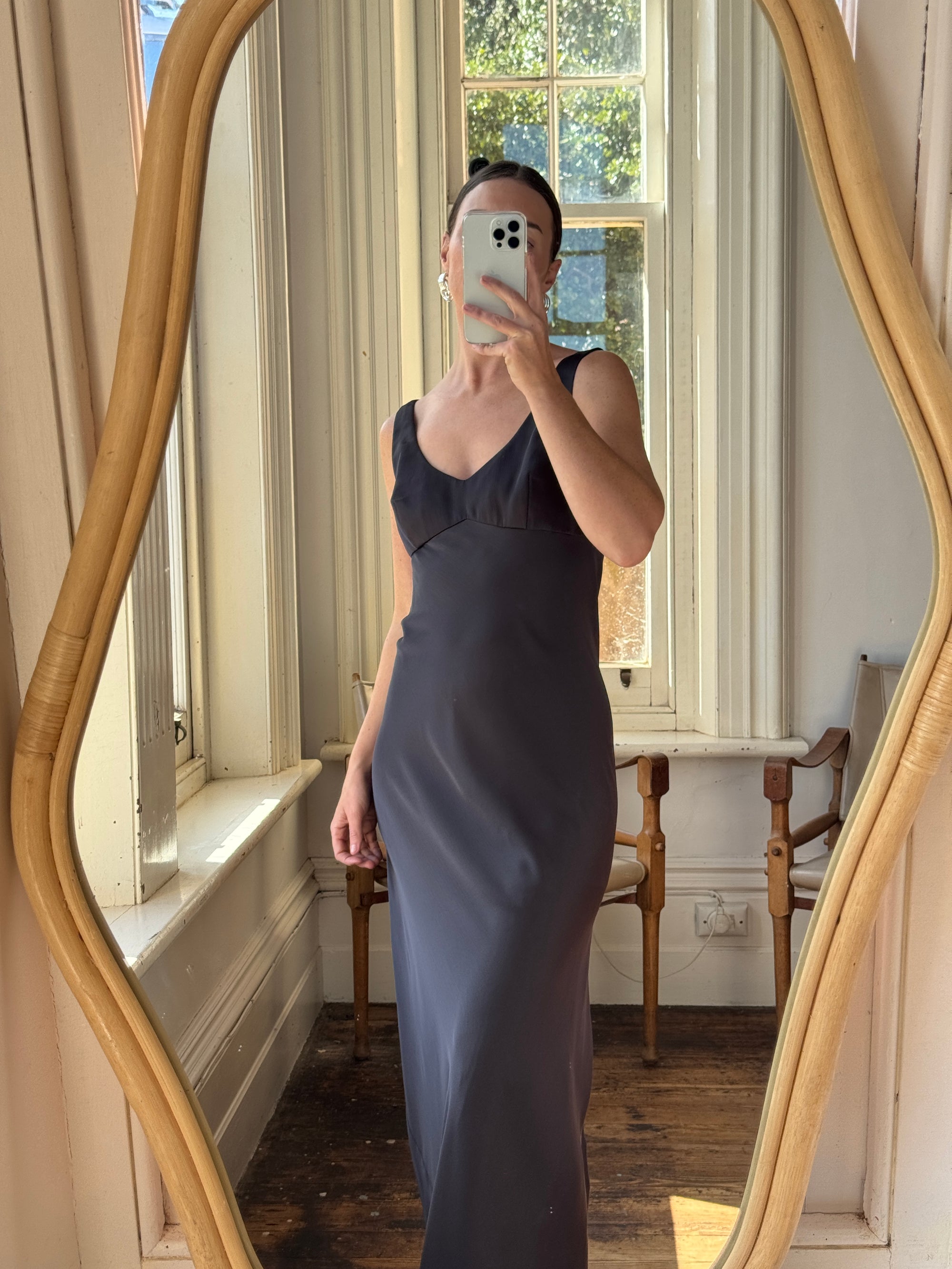 Vintage 90s Bias Cut Prom Dress Noir