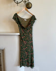 Vintage Leona Edmiston Silk Floral Dress Olive