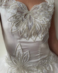 Vintage 80s Pearl Embellished Chiffon Princess Wedding Dress