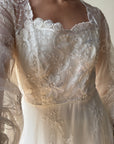 Vintage 70s Embroidered Prairie Long Sleeved Wedding Gown