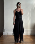 Vintage 90s Pure Silk Backless Beaded Fairy Dress Noir