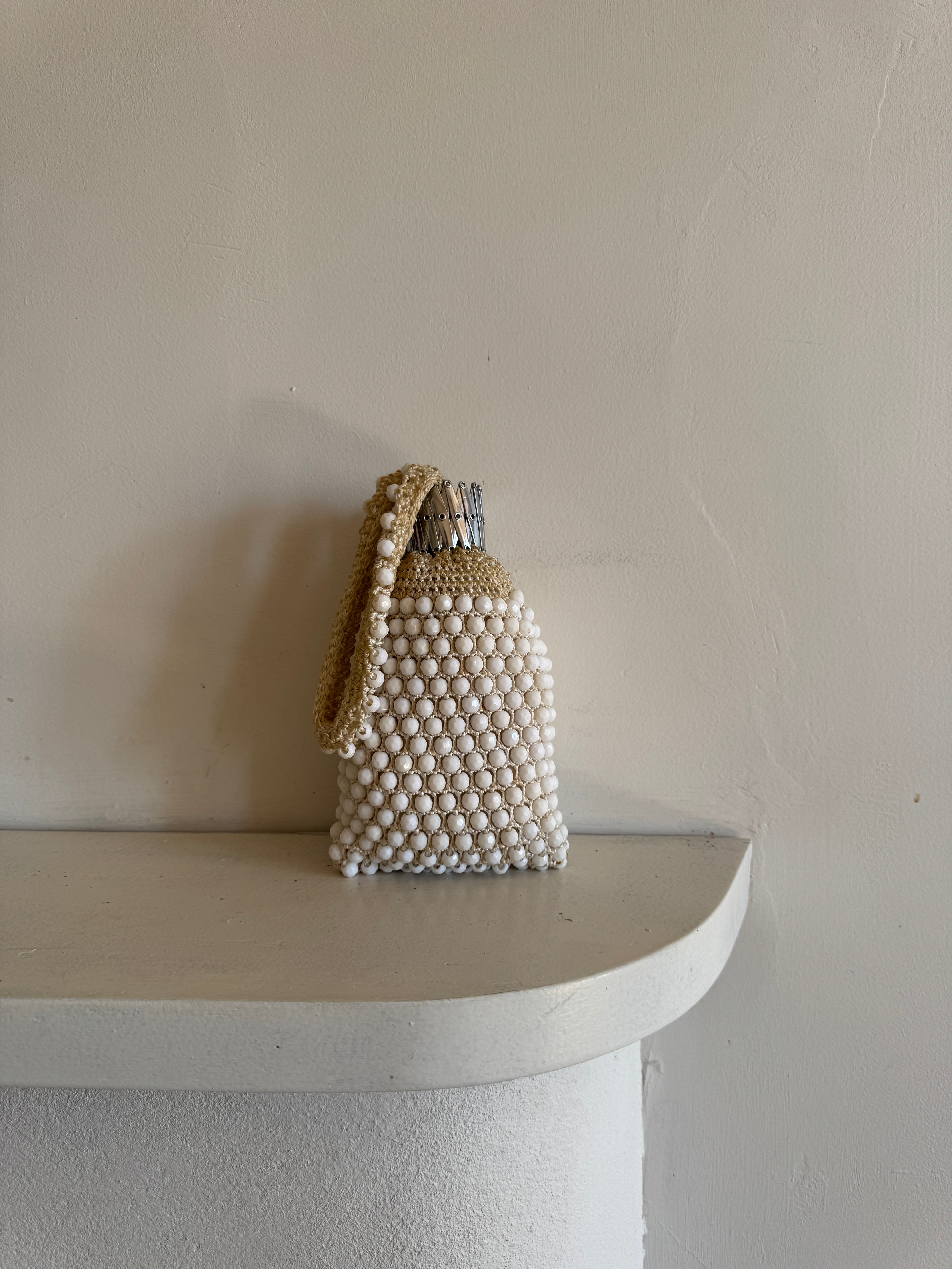 Vintage 60s Beaded Crochet Accordion Bag