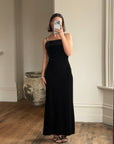 Vintage 90s Velvet Bodycon Maxi Dress with Fur Trim