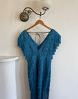 Vintage 80s Fringe Party Dress Ocean Blue