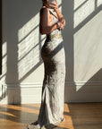 Vintage 90s Pure Silk High Front Embellished Lavender Gown