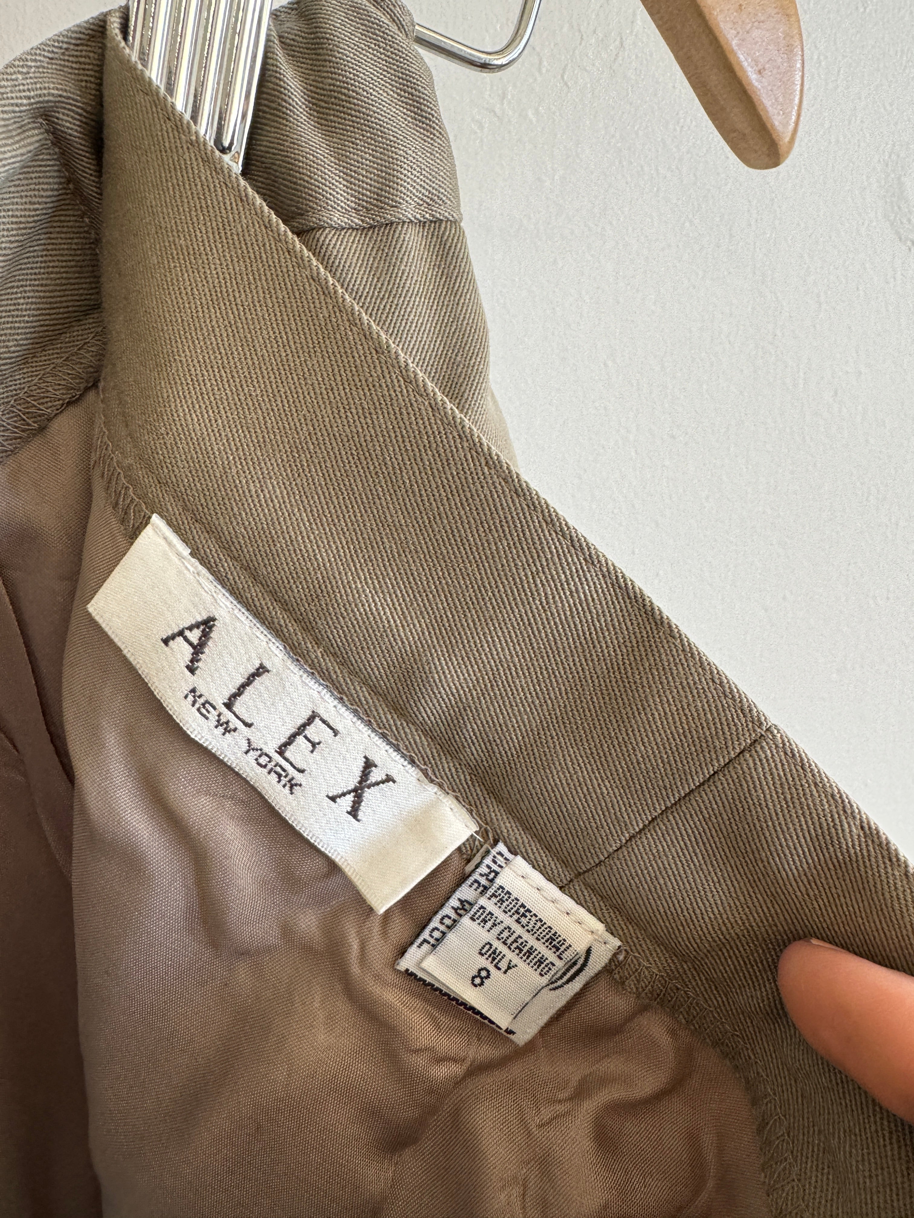 Vintage 80s Worsted Wool High Waist Suit Pant Olive Grey