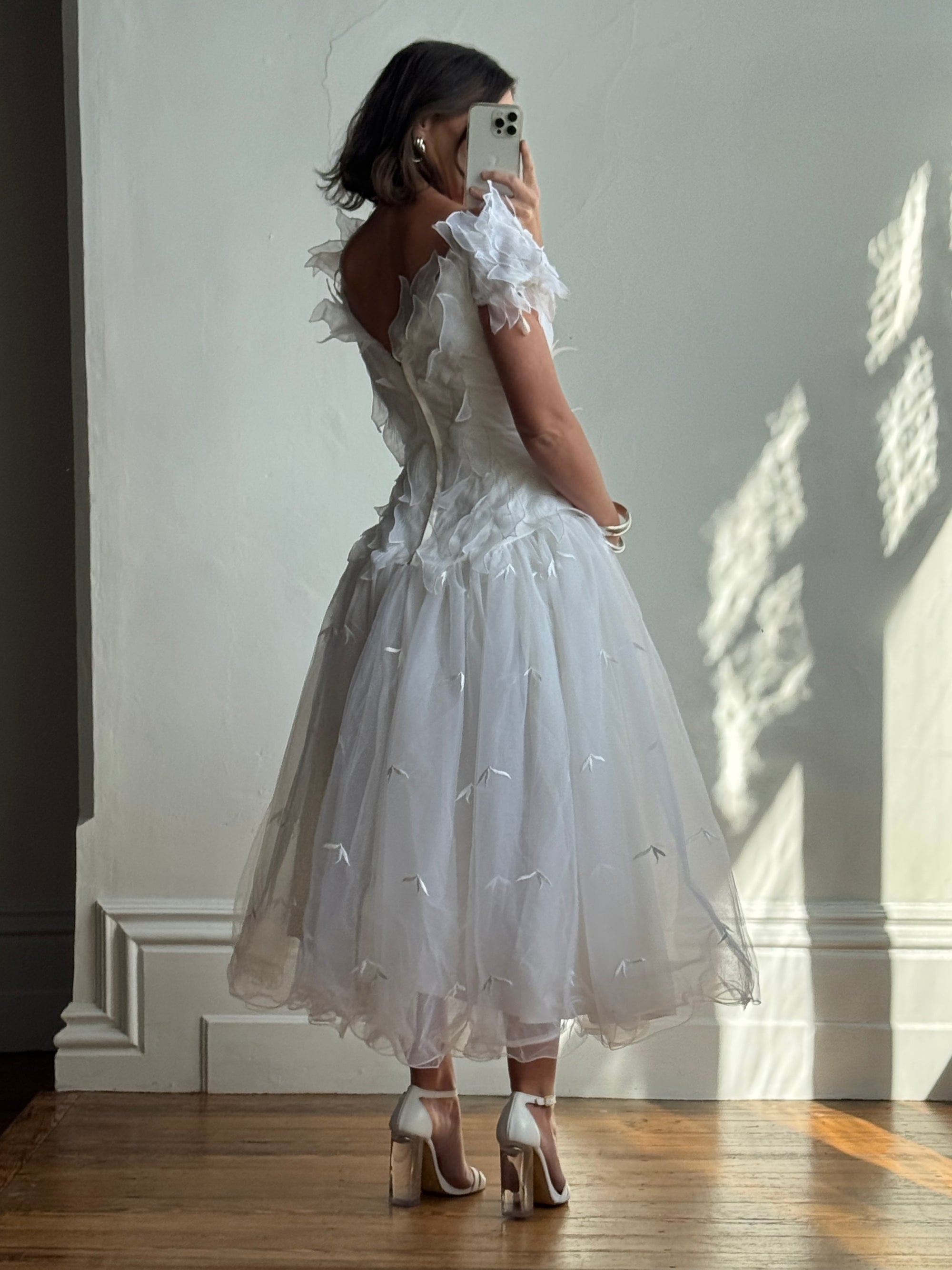 Vintage 80s Basque Waist Tinkerbell Wedding Gown