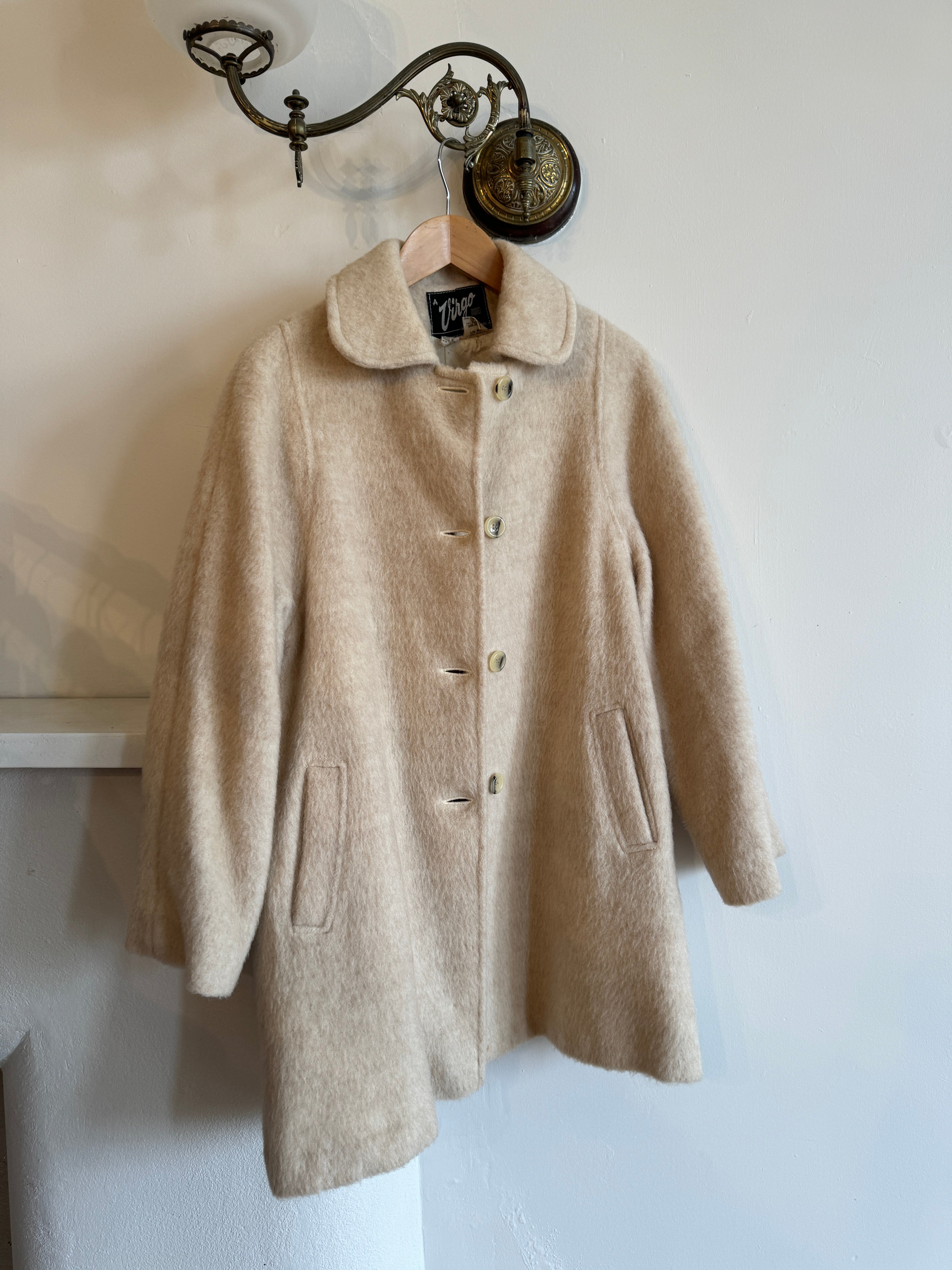 Vintage Creme Mohair and Wool Short Button Up Coat