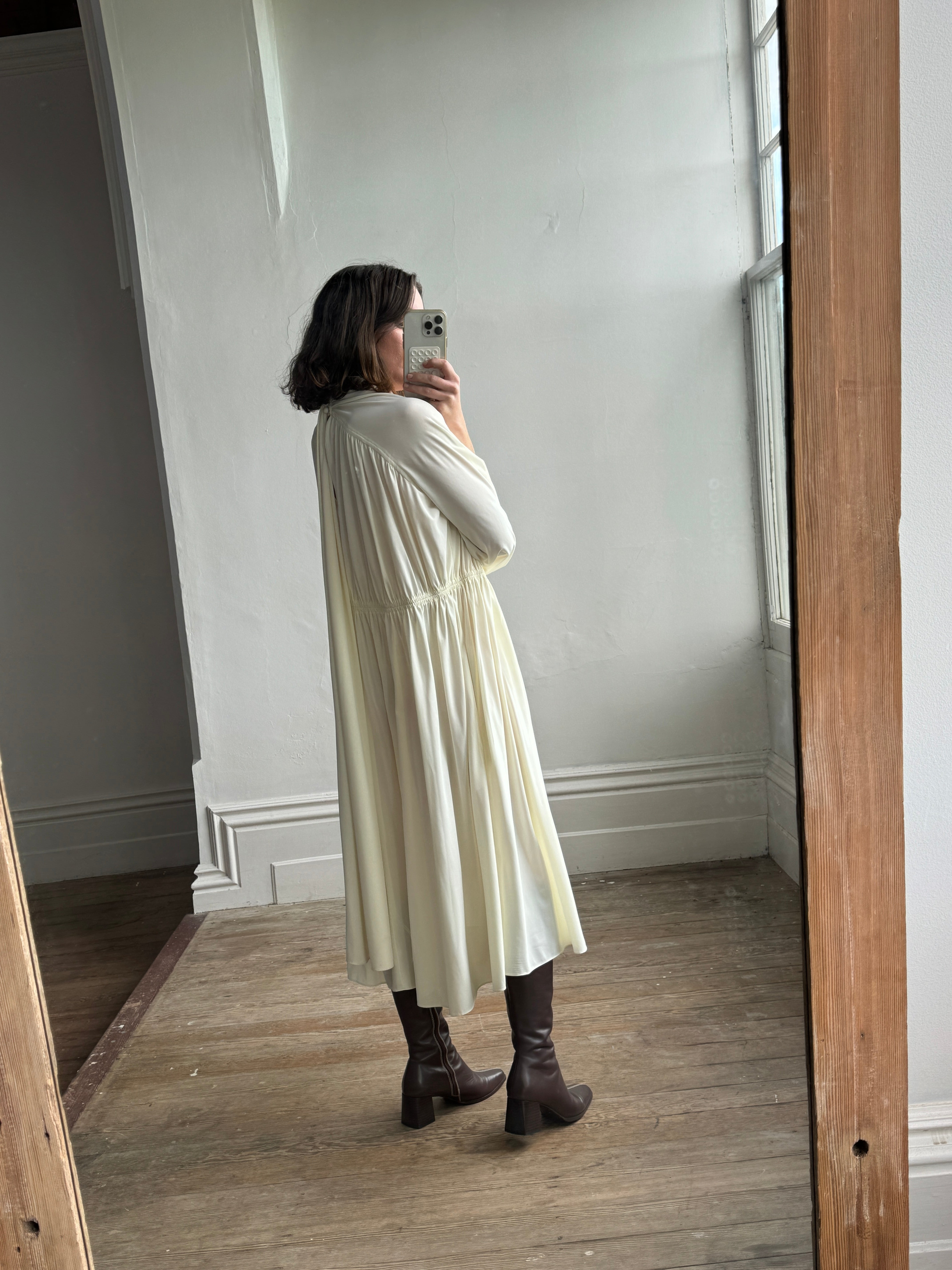 Vintage 70s Drapey Poolside Dress Creme