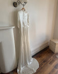 Vintage 40s Liquid Satin Beaded Wedding Gown with Chapel Train