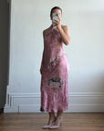 Vintage 90s Dusty Rose Floral Silk Halter Scarf Top and Skirt Set