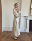 Vintage 70s Jersey High Neck Maxi Dress Creme