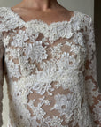 Vintage 60s Guipure Lace Long Sleeve Wedding Gown with Train