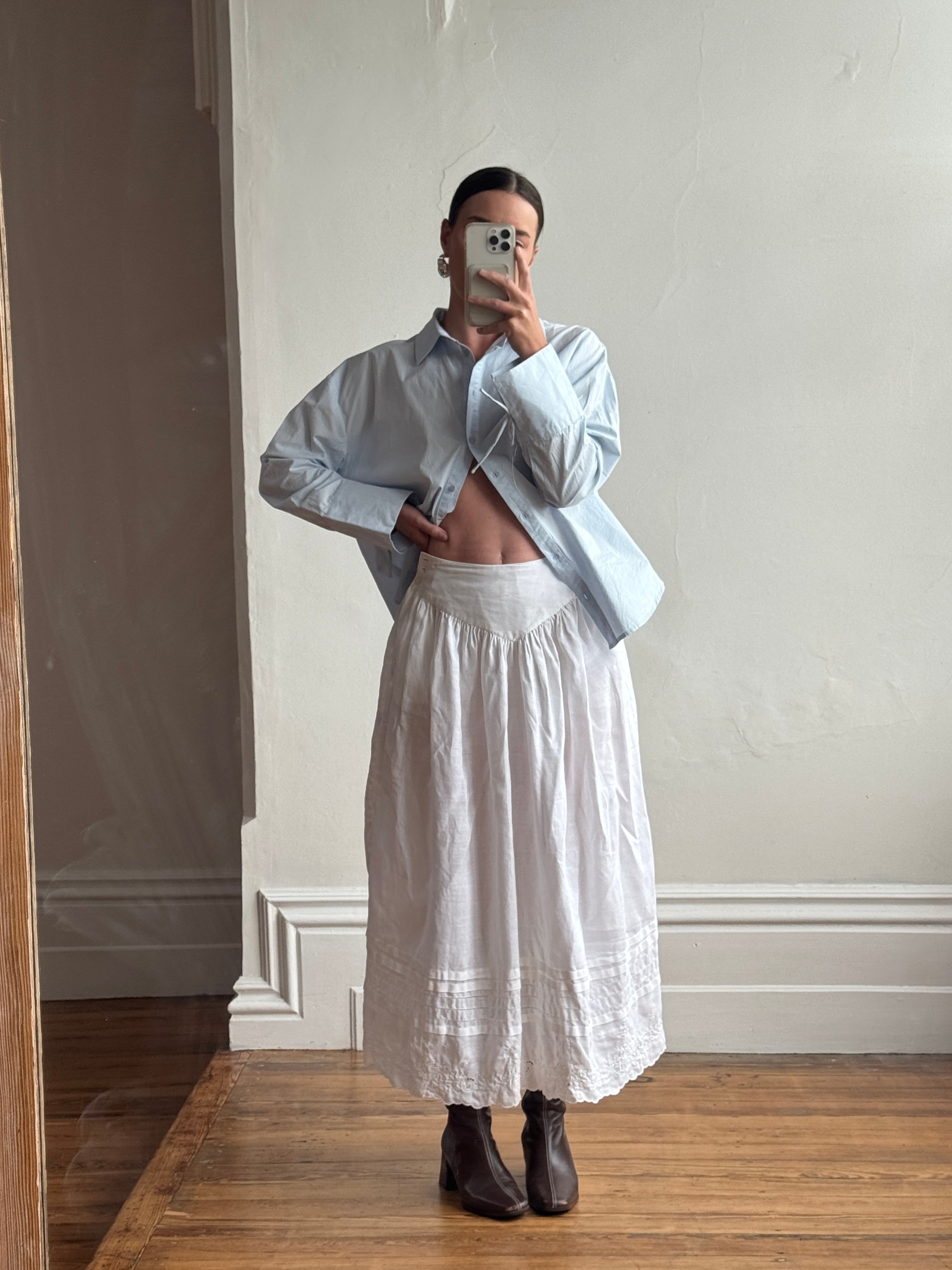 Vintage Edwardian Cotton Basque Waist Skirt