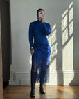 Vintage 80s Royal Blue Long Sleeve Fringe Dress