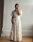 Vintage 70s Prairie Lace Wedding Dress Creme