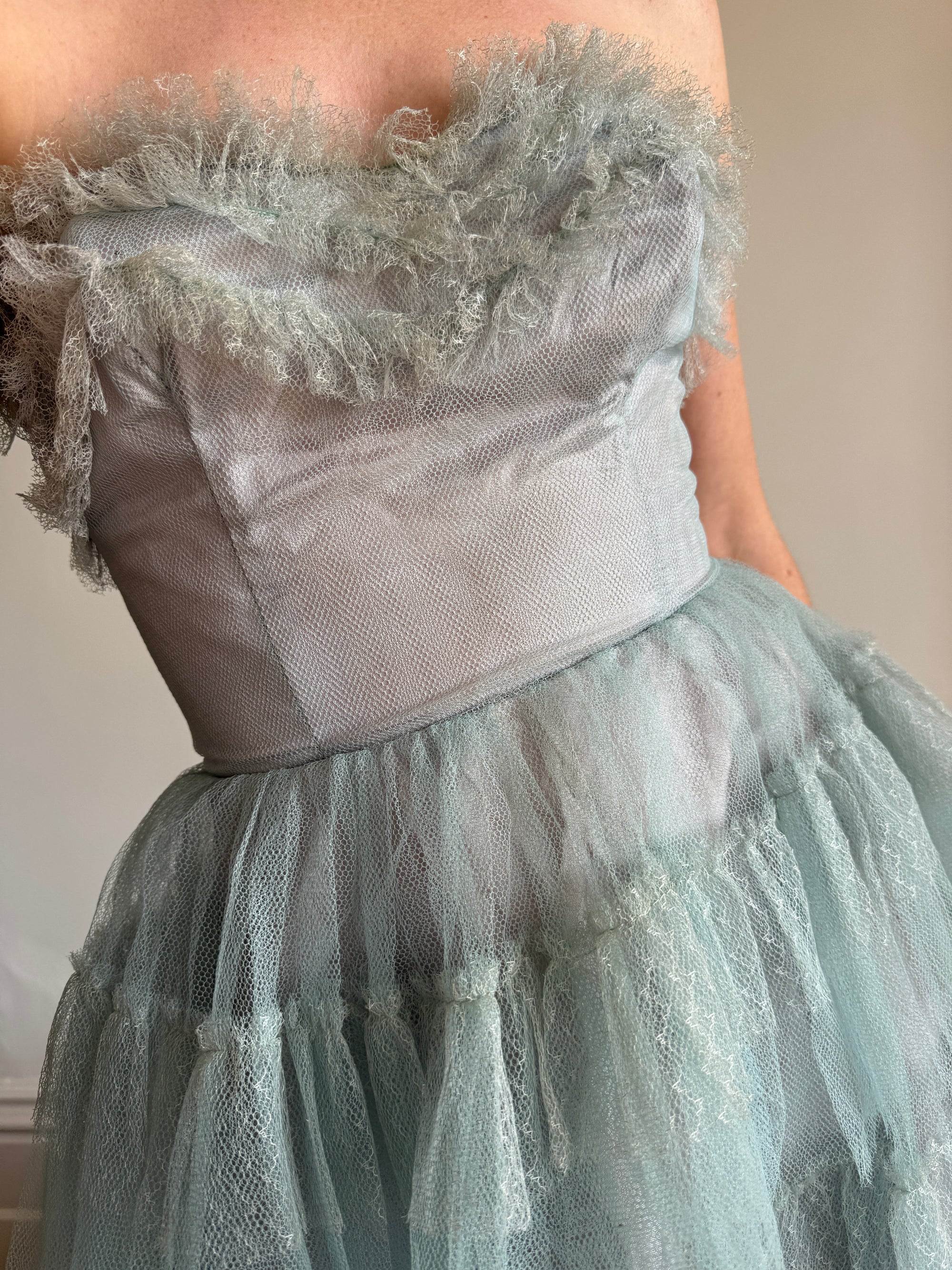 Vintage 40s Duck Egg Blue Tulle Prom Dress