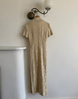 Vintage 90s Mandarin Collar Guipure Lace Midi Dress