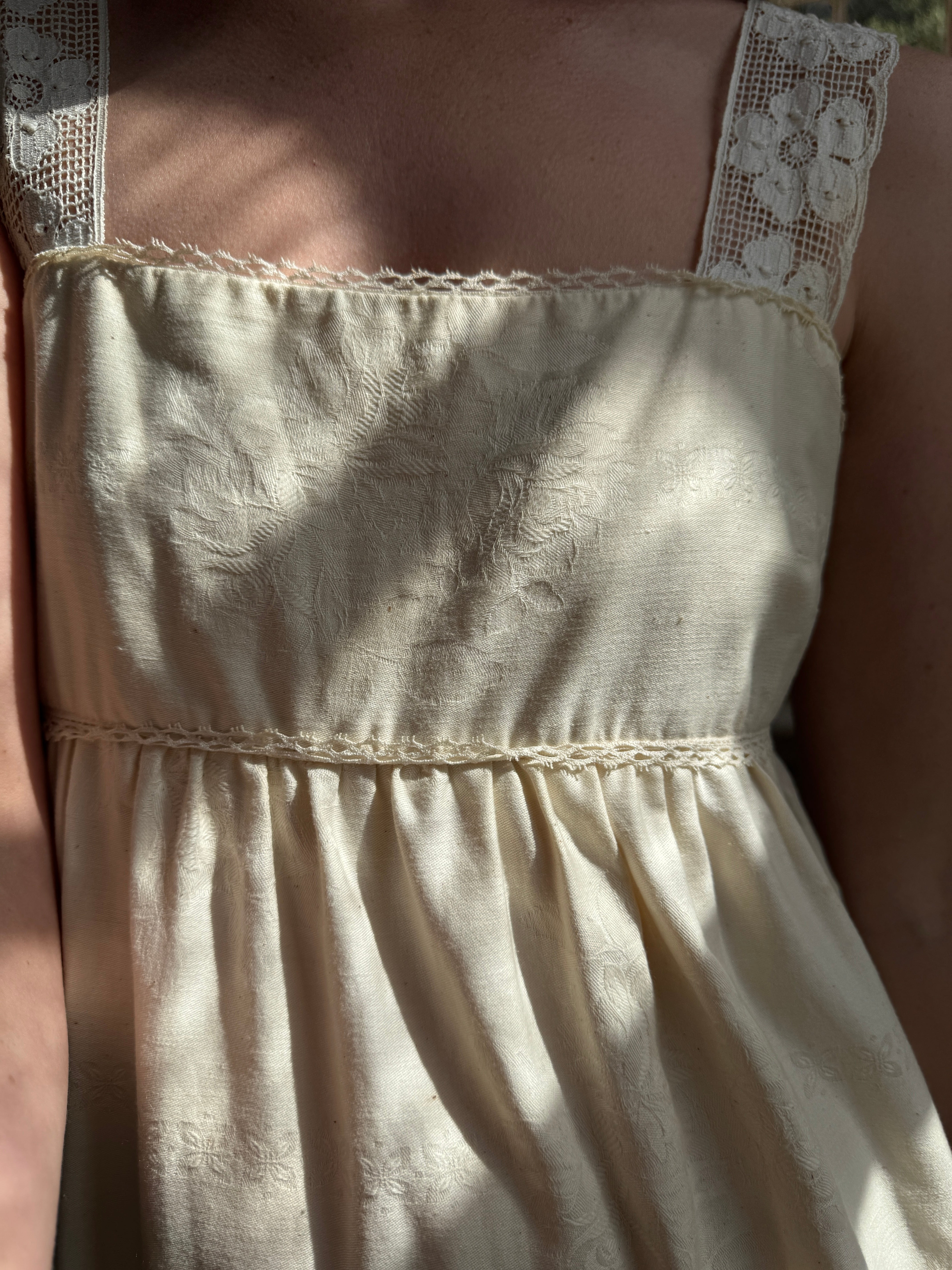 Vintage 70s Cotton Sundress Creme