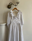 Vintage 70s Taffeta Frill Wedding Dress with Bow