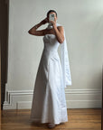 Vintage 90s A-Line Strapless Satin Wedding Dress with Shawl