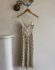 Vintage 90s Pure Silk Silver Beaded Tinsel Dress Ivory