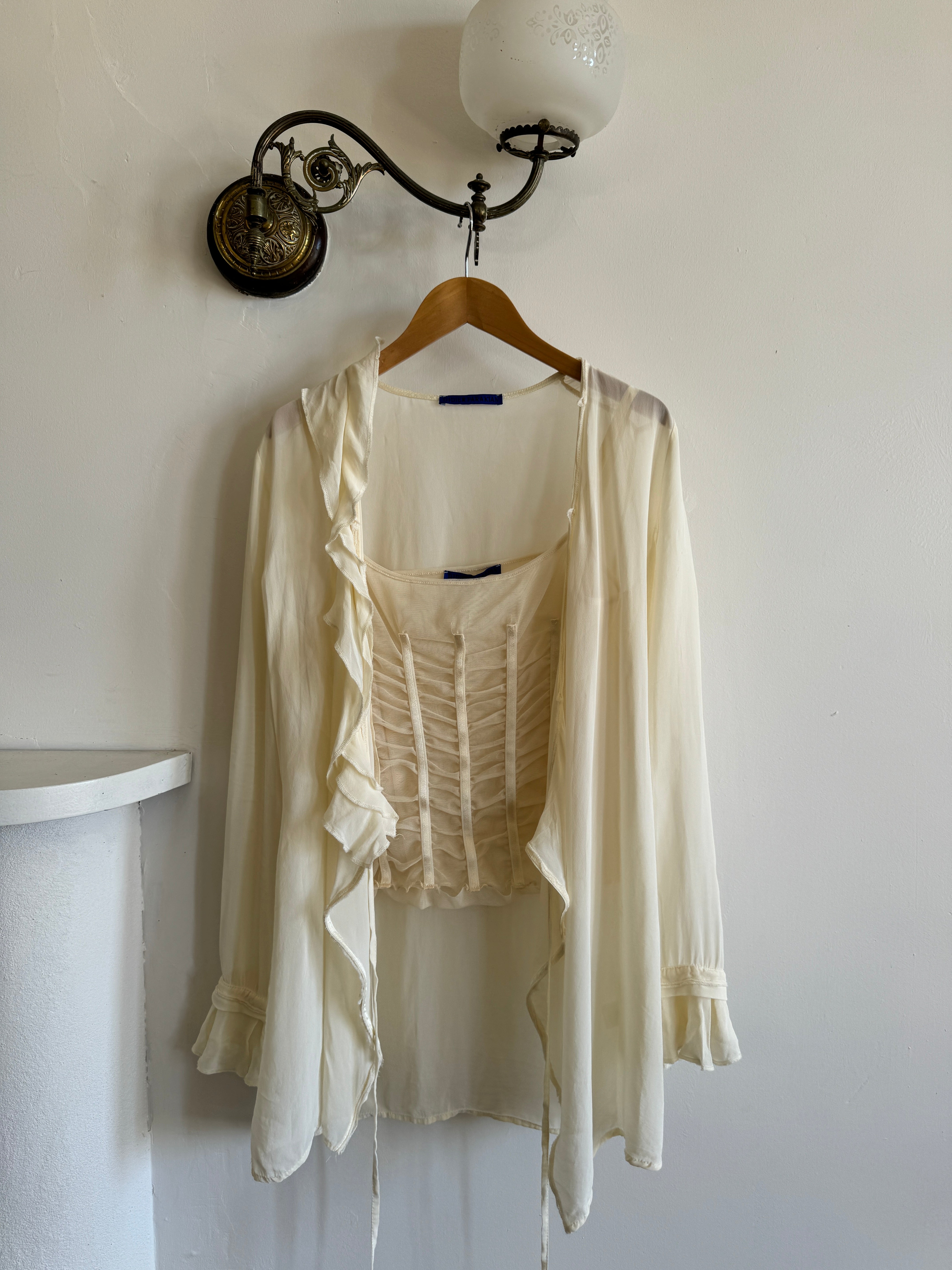 Vintage 90s Mesh Boned Camisole and Wrap Top Set