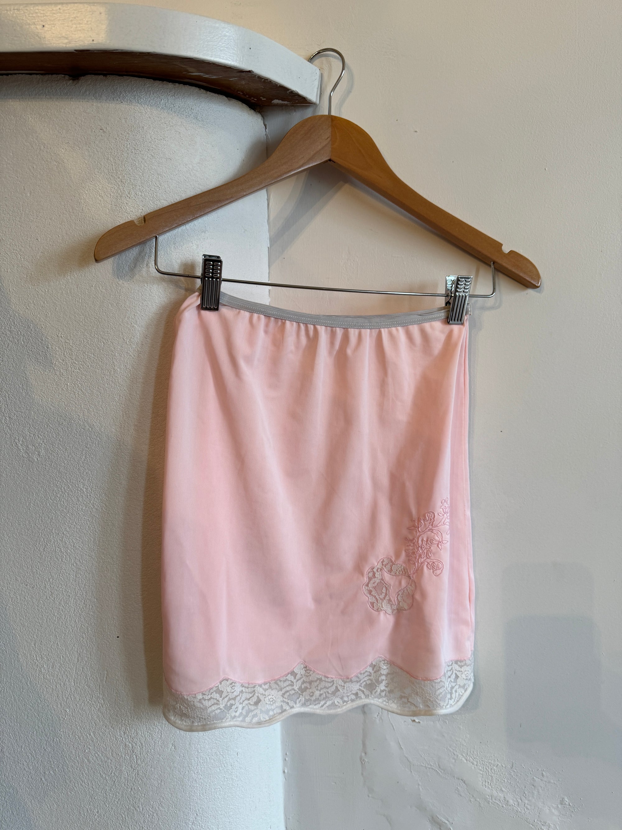 Vintage Pink Embroidered Slip Skirt