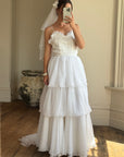 Vintage 70s Tiered Bubble Chiffon Wedding Dress