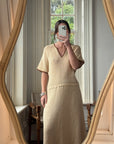 Vintage 70s Silk Blend Crochet Knit Drop Waist Maxi Dress