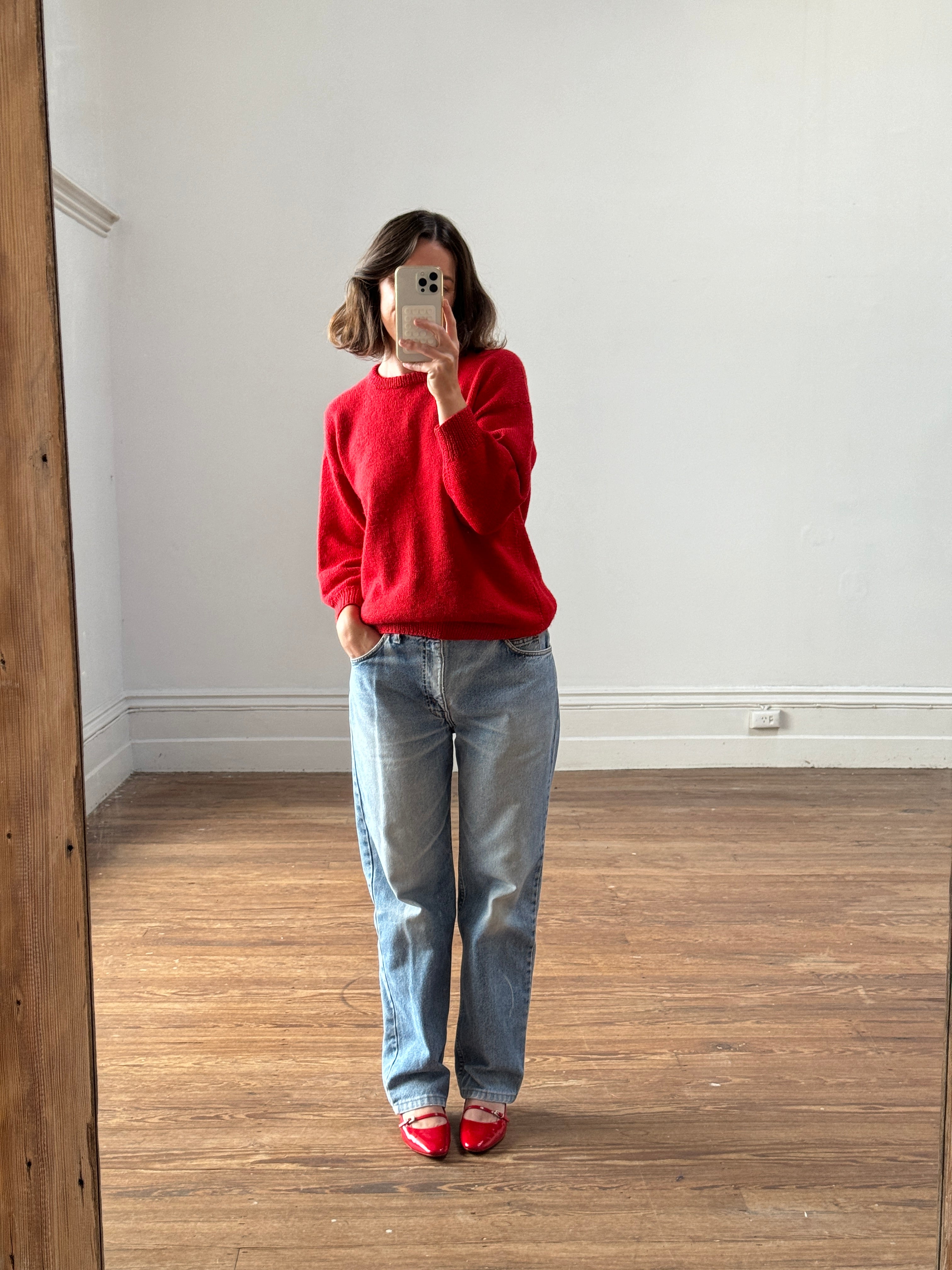 Vintage Red Wool Crew Jumper