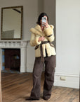 Vintage Y2K Italian Leather and Fur Belted Jacket with Hood