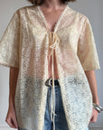 Vintage Creme Lace Tie Top