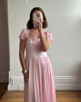 Vintage 30s Baby Pink Liquid Satin Slip with Creme Lace Trim