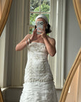 Vintage 90s Strapless Embellished Ruffled Wedding Gown