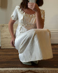 Vintage Pure Raw Silk Empire Bridal Dress With Floral Applique