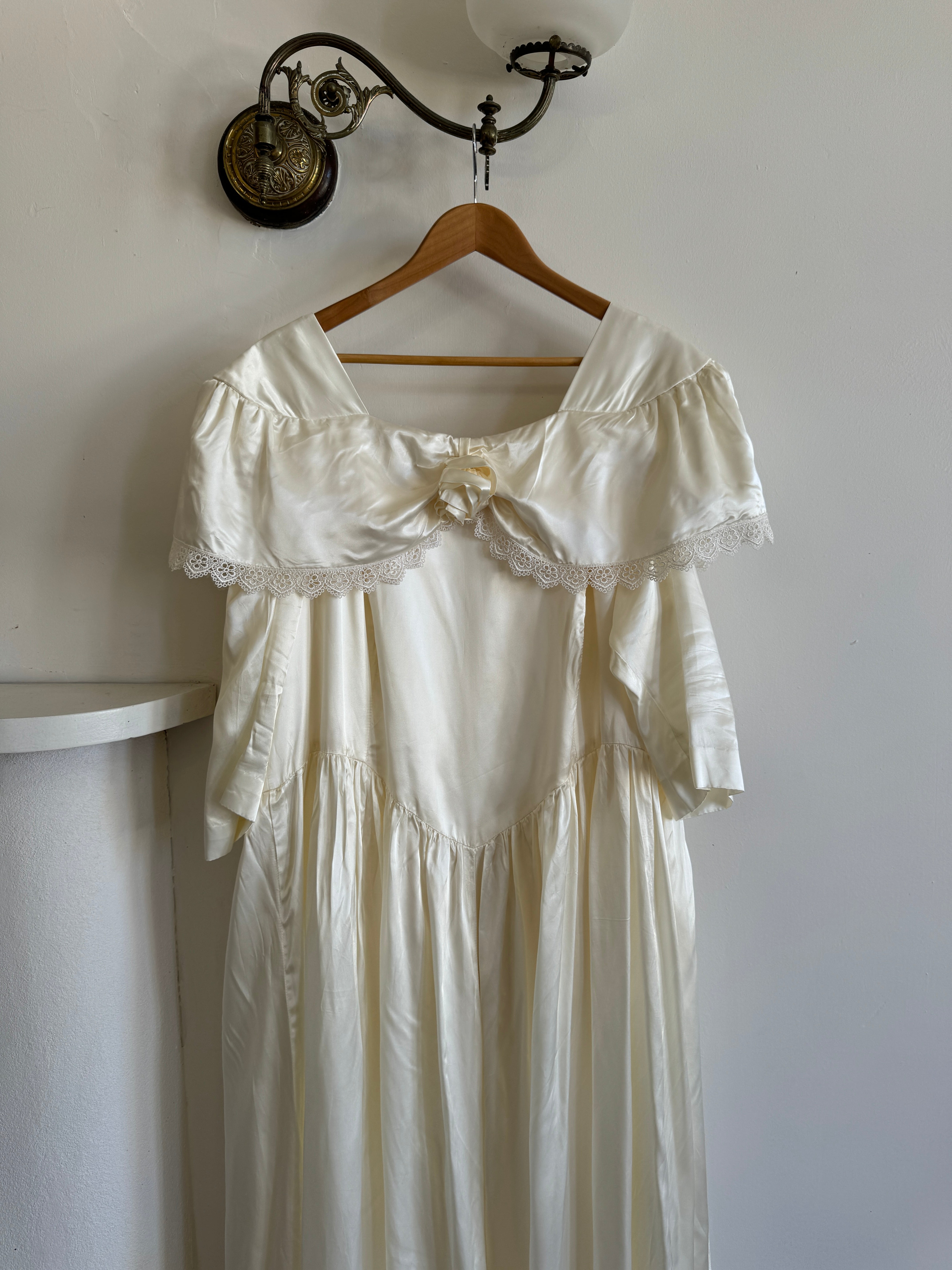 Vintage 80s Liquid Satin Basque Waist Wedding Dress